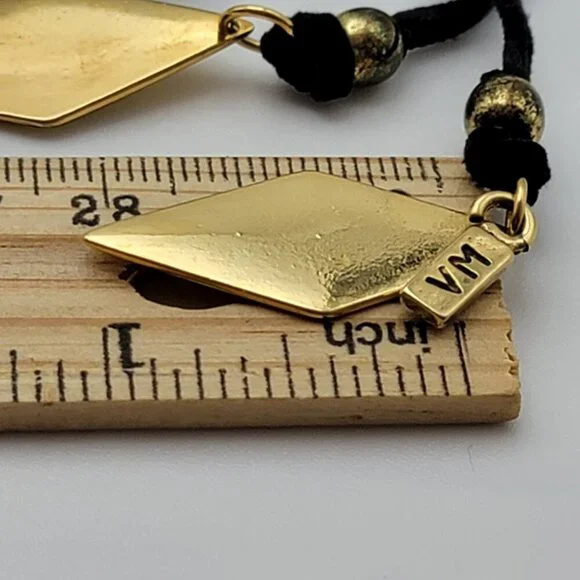 Vanessa Mooney Bolo Tassel Lariat Necklace Black Soft Leather Gold Plated New - Picture 6 of 6